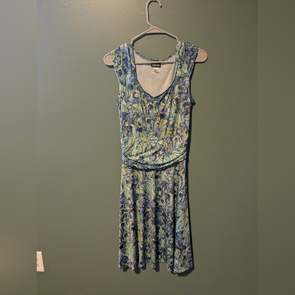 Retrolicious Blue and Green Floral Sleeveless Dress
